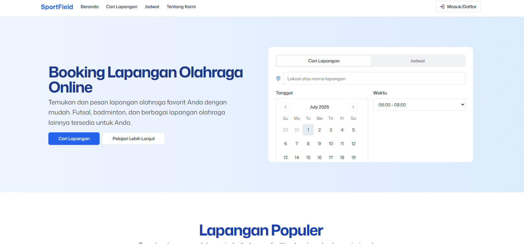 Platform Booking Lapangan Olahraga Online